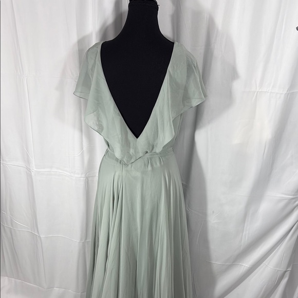 Jenny Yoo Annabelle Sea Glass Convertible Flutter Sleeve Chiffon Maxi Dress Sz14 - Picture 8 of 12